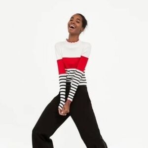 MOTF Striped Long Sleeve Top in Red, White, and Black Sweater